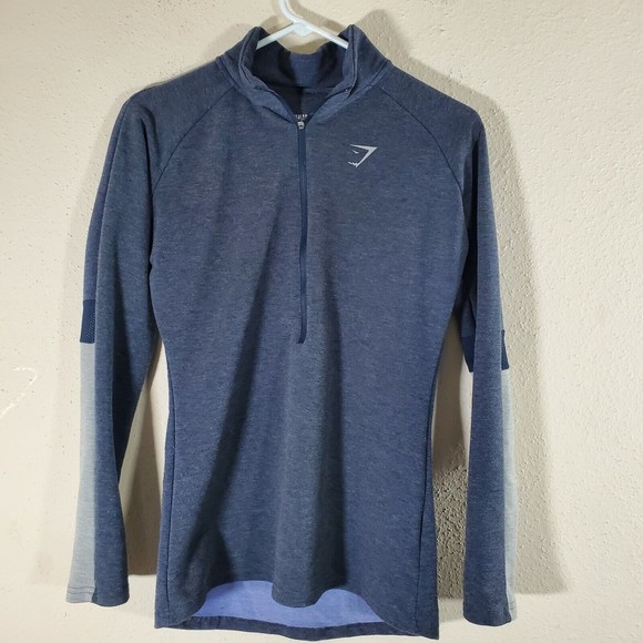 Gymshark Jackets & Blazers - Gymshark Quarter Zip Pullover Athletic Jacket Womens  M Blue Gray Thumb Holes